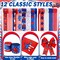 12 Rolls 60 Yards 4th of July Patriotic Ribbon Stars and Stripes Burlap Wired Edge Ribbon White Blue Red Decorative Crafts